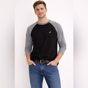 NAUTICA crew neck shirt black and grey long sleeves for men size small.
